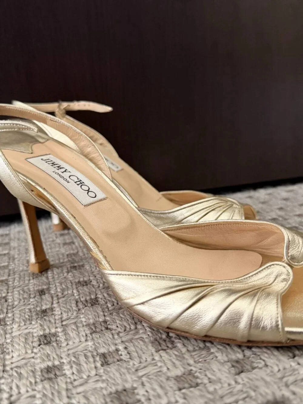 Jimmy Choo - Metallic gold ruched slingback sandals - Picture 2 of 5